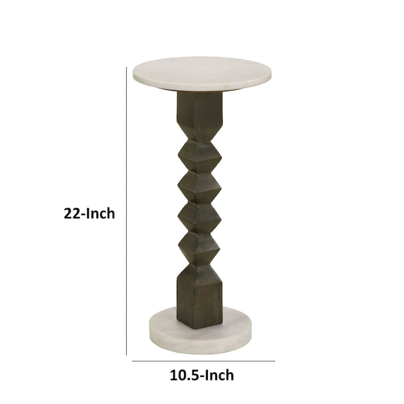 Table d'appoint, 11 pouces de diamètre, marbre, pied de support, blanc, gris