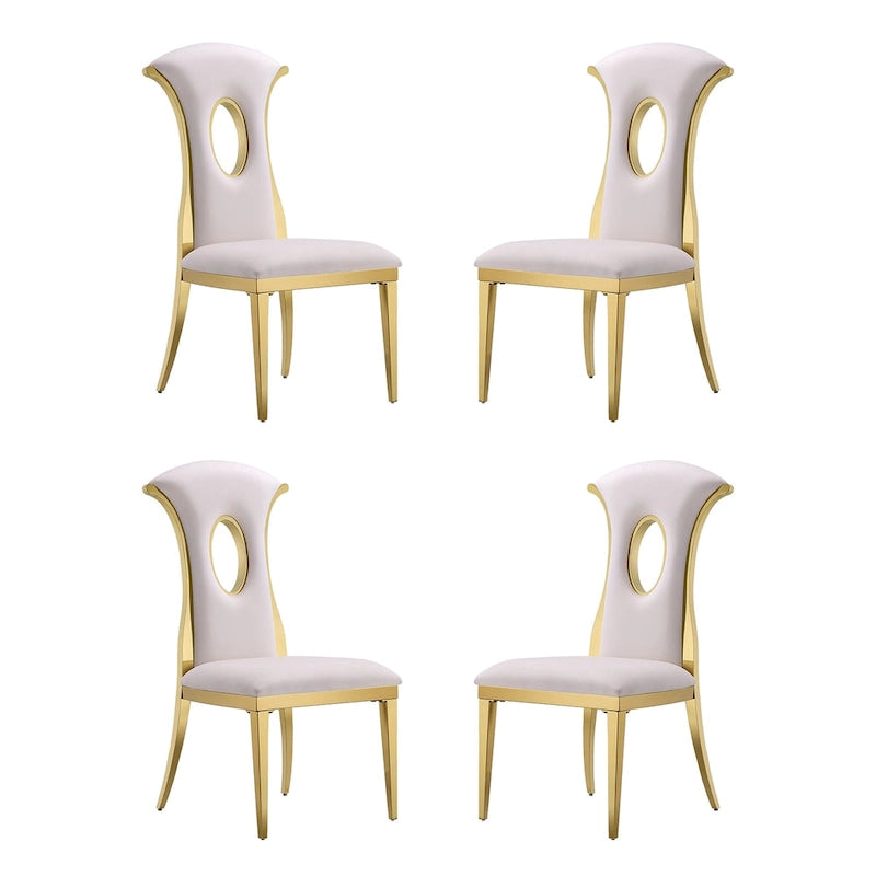 Chaises de salle à manger de luxe en velours blanc avec pieds en or poli