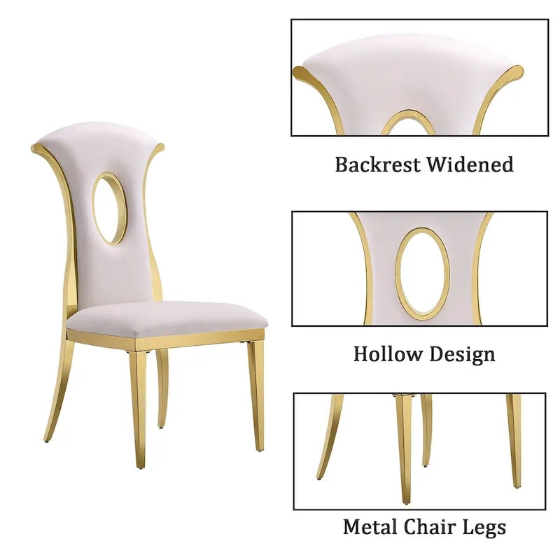 Chaises de salle à manger de luxe en velours blanc avec pieds en or poli