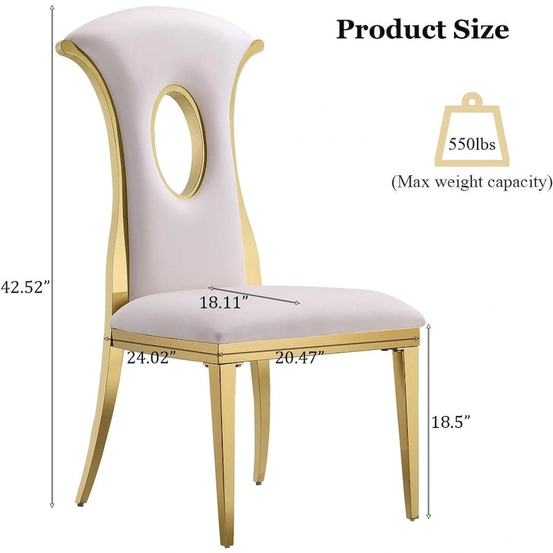 Chaises de salle à manger de luxe en velours blanc avec pieds en or poli