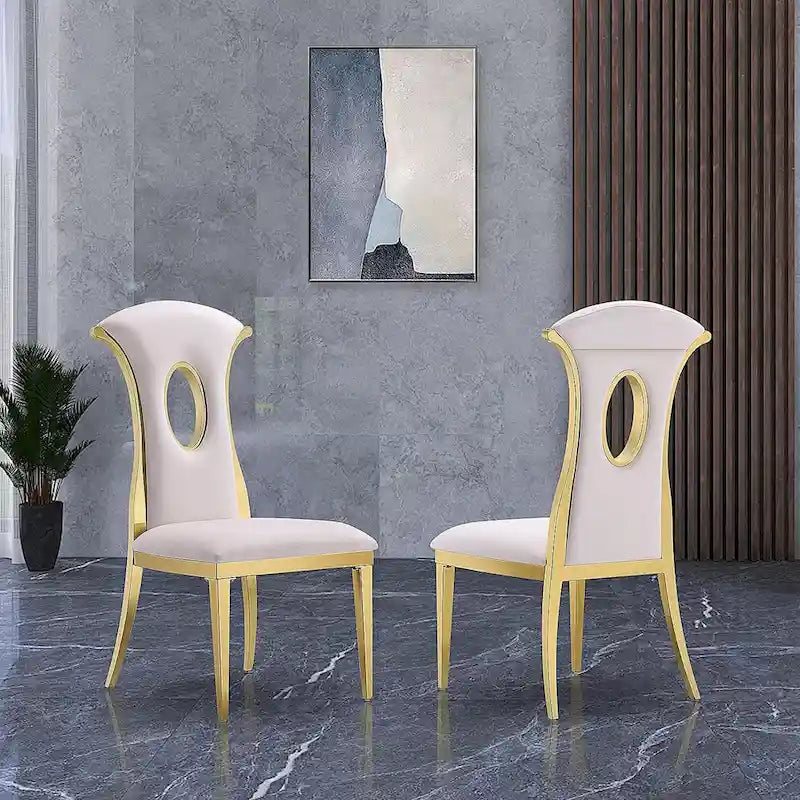 Chaises de salle à manger de luxe en velours blanc avec pieds en or poli